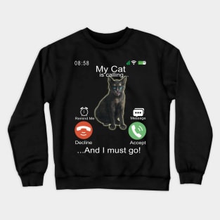 My Cat is Calling - Funny Mobile Phone Screen Crewneck Sweatshirt